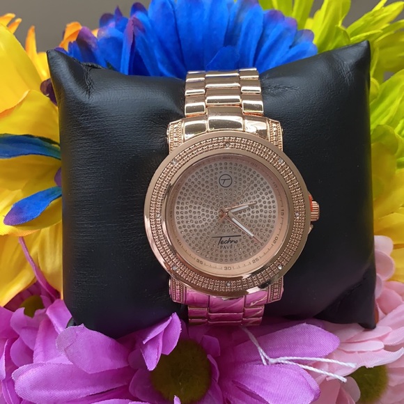 NEW* MEN ROSE GOLD BIG FACE BLING WATCH - Picture 2 of 8